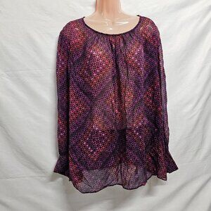 Lafayette 148 New York Unlined Sheer Top Blouse Women Size 20 Long Sleeve Silk